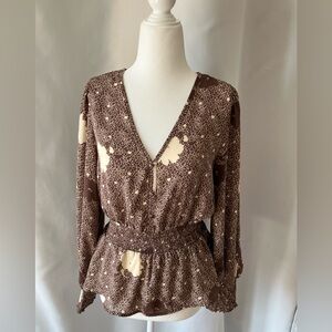 Elegant Brown and Cream Women's Floral Blouse